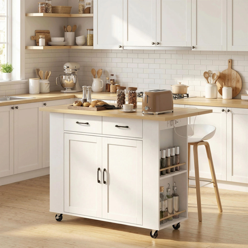Carrello Cucina con Tavolo Pieghevole ¨C Zephmum ¨C Bianco 2 Cassetti