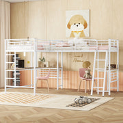 Letto a castello bianco con funzione scrivania in MDF e metallo 90x200 cm