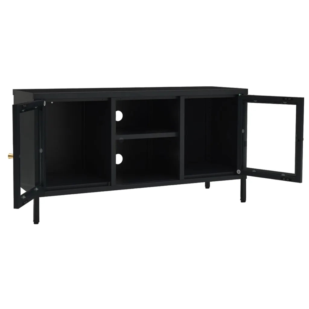Mobile TV Nero 105x35x52 cm in Acciaio e Vetro 336058