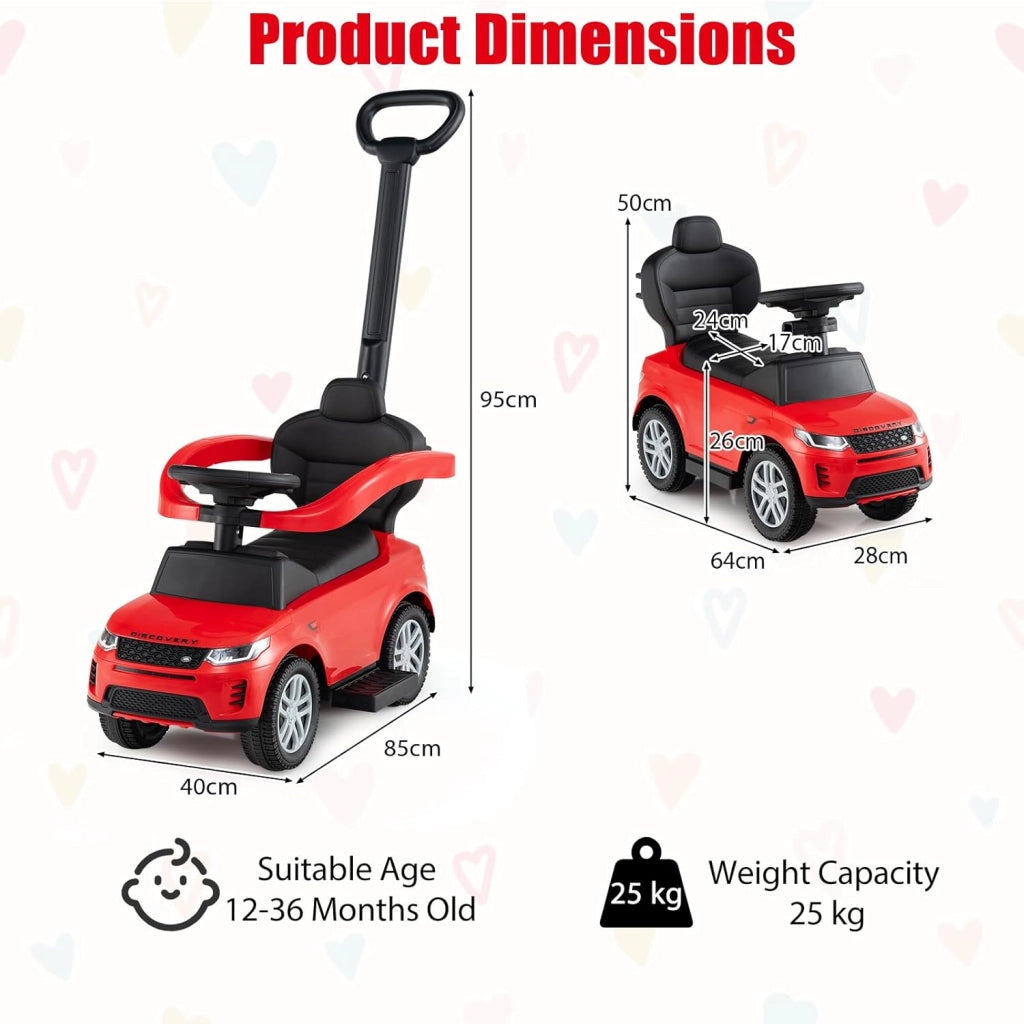 Macchina Cavalcabile per Bambini 1-3 Anni, Cavalcabile Bambino 3 in 1, Pignée Amovibile, Guida Realistica con Volante, Clacson, Musica, Carico 25 kg, Ruote Antiscivolo, Regali Bambini (Rosso)