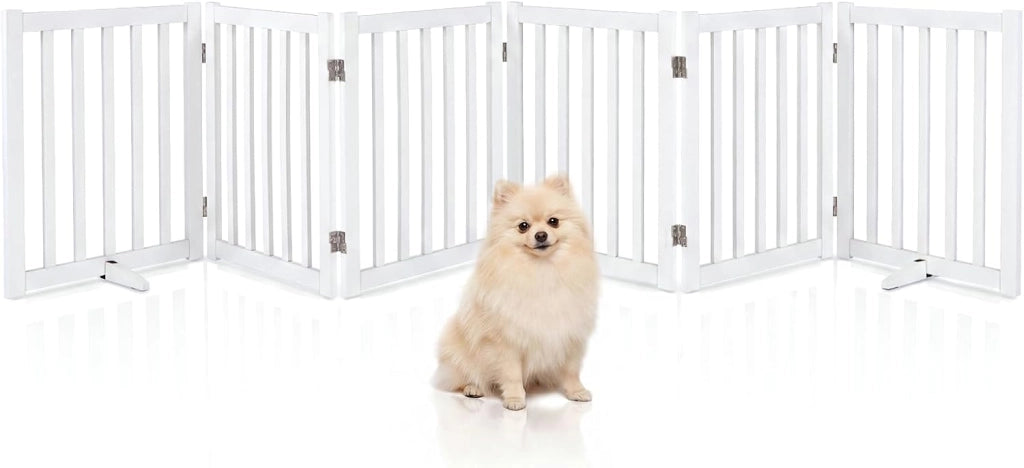 Cancelletto per Cani a 6 Pannelli, Cancello Pieghevole da Interno in Legno Massello, Semimontato, Barriera di Sicurezza Autoportante per Camino e Porta e Scala, 306 x 61 cm