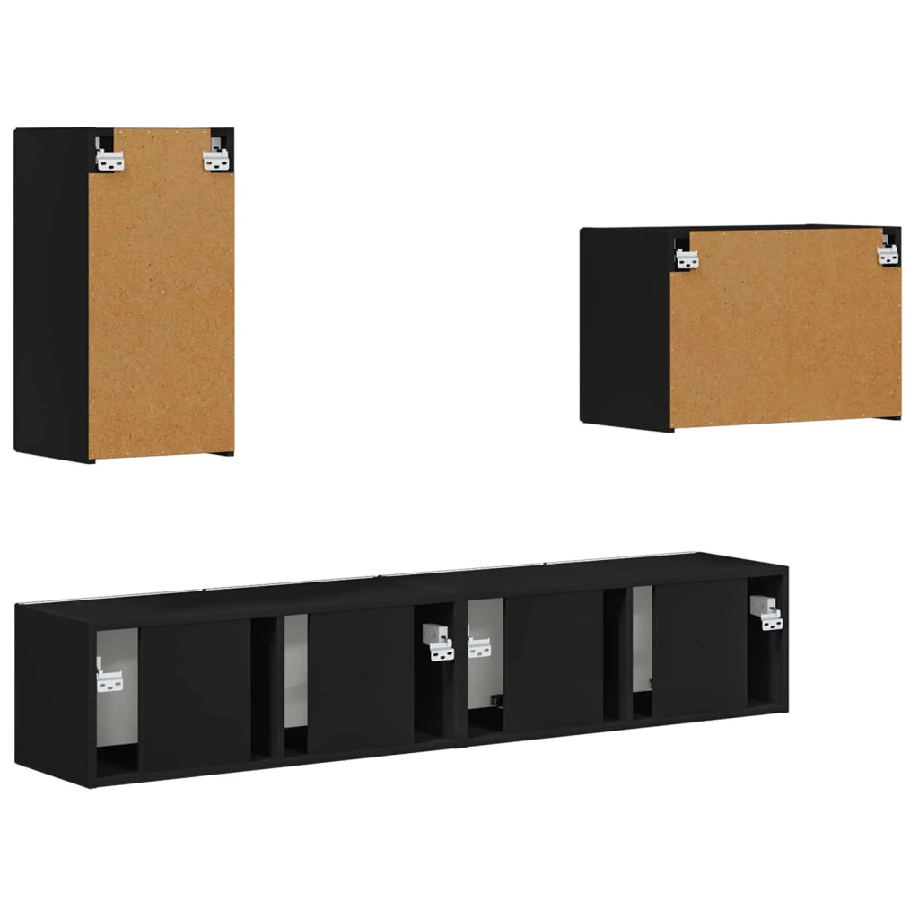 Set di Mobiletto da TV a Parete 4 pcs Nero Legno multistrato 3408935