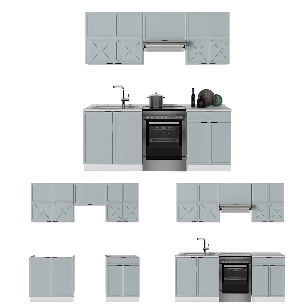 Cucina componibile Fame-Line Blu-grigio chiaro/Bianco 200 cm, PL Rovere Vicco
