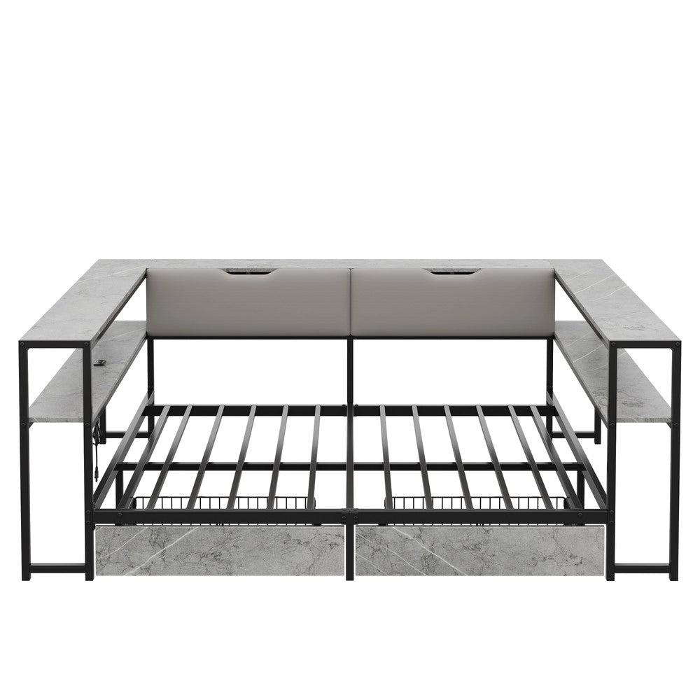Letto Imbottito Contenitore 140x200 con 2 Cassetti e Rete a Doghe in Metallo ¨C Xylo ¨C Grigio Cemento
