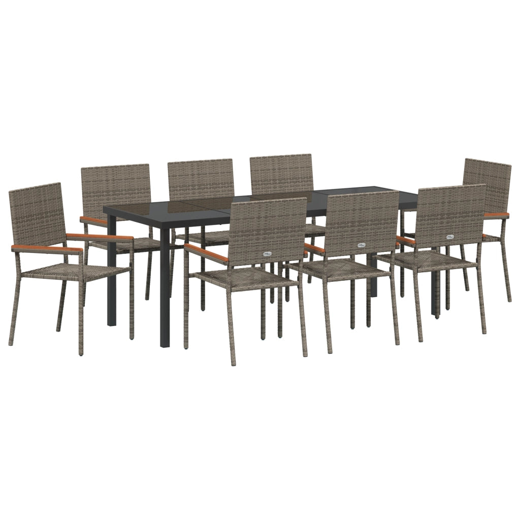 Set da Pranzo Giardino 9 Pezzi Grigio Polyrattan