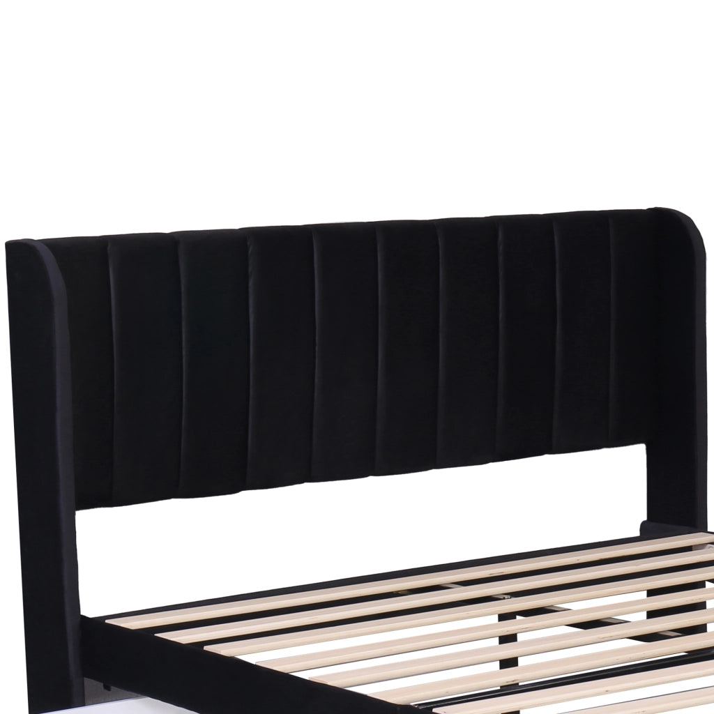 Letto Matrimoniale 160x200 cm; con 2 Cassetti e Rete a doghe - in Velluto - Nero