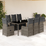 Set BistrÃ² da Giardino 9 pz con Cuscini in Polyrattan Grigio