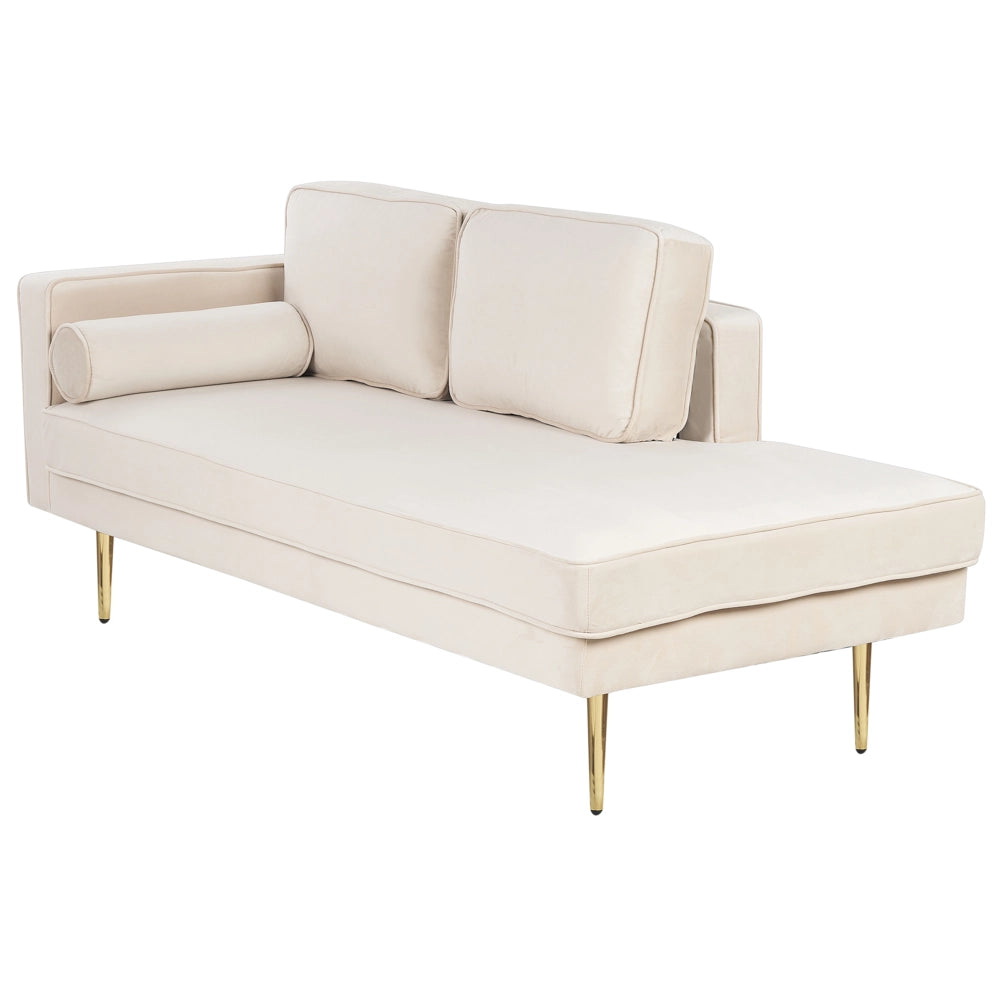 Chaise longue Velluto beige e oro Imbottito Orientamento versione sinistra Gambe In Metallo Cuscino  Design Moderno