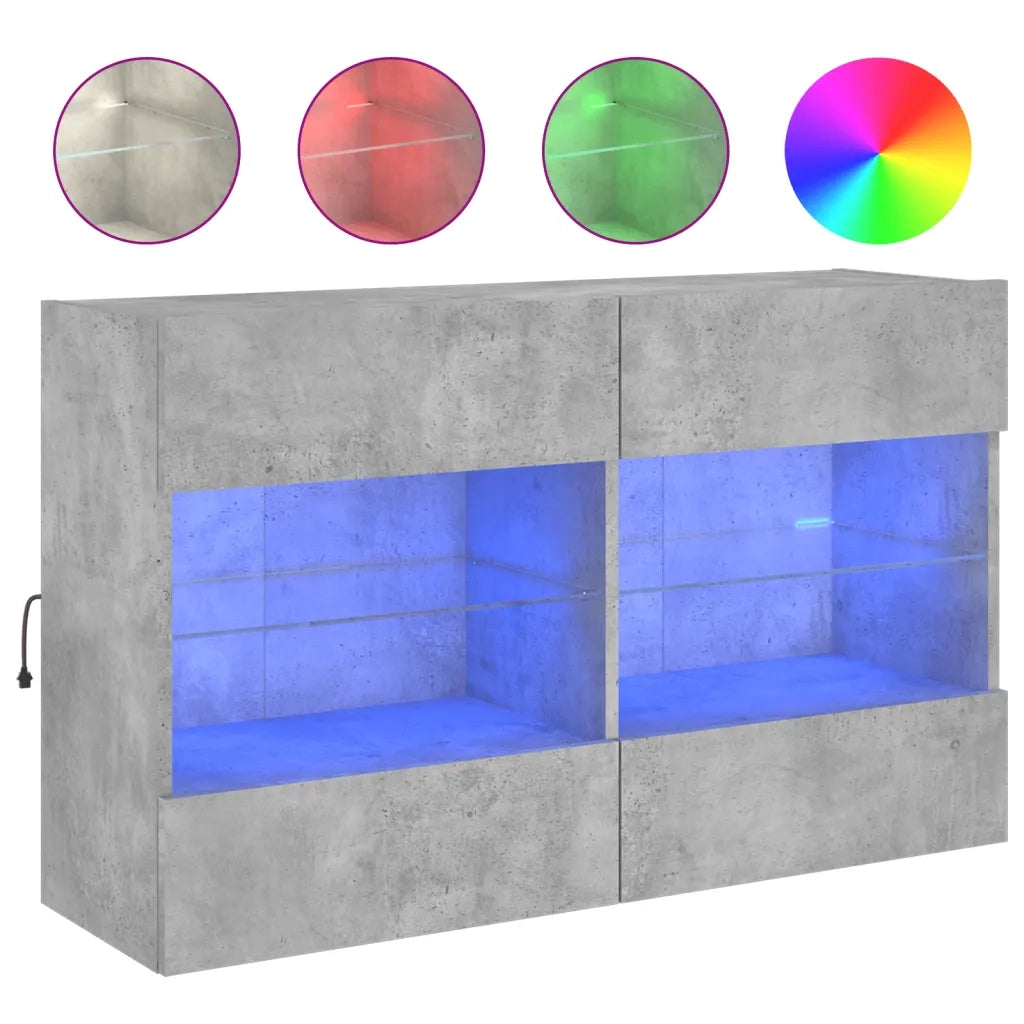 Mobile TV a Parete con Luci LED-Mobile TV a Muro Grigio Cemento 98,5x30x60,5 cm