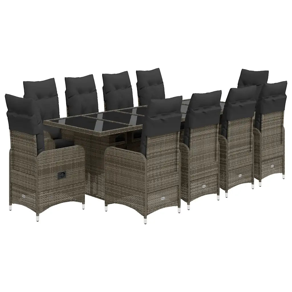 Set Bistrò da Giardino 11 pz con Cuscini in Polyrattan Grigio