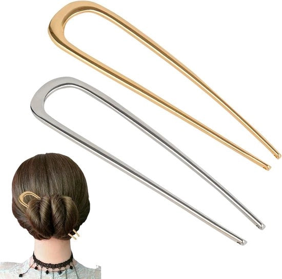 Set da 2 spille per capelli in metallo per donne e ragazze - Spille a U per capelli spessi - Ghiaccio e argento - Spilla per capelli per stile