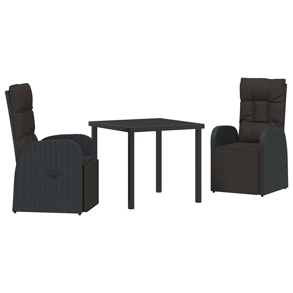 Set da Pranzo per Giardino con cuscino 3 pcs Nero polyrattan 3379513