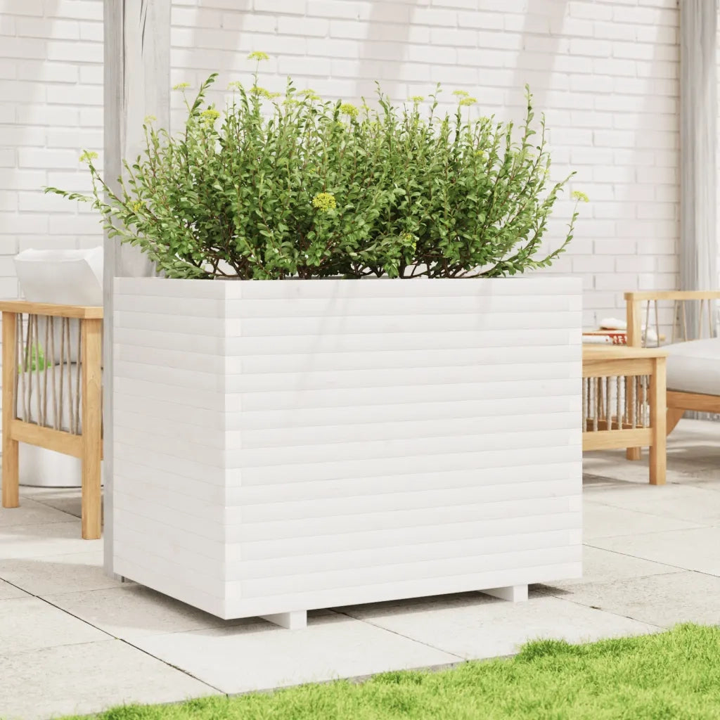 Fioriera | Cassetta per fiori | Vaso da Giardino Bianca 90x60x72,5cm Legno Massello di Pino