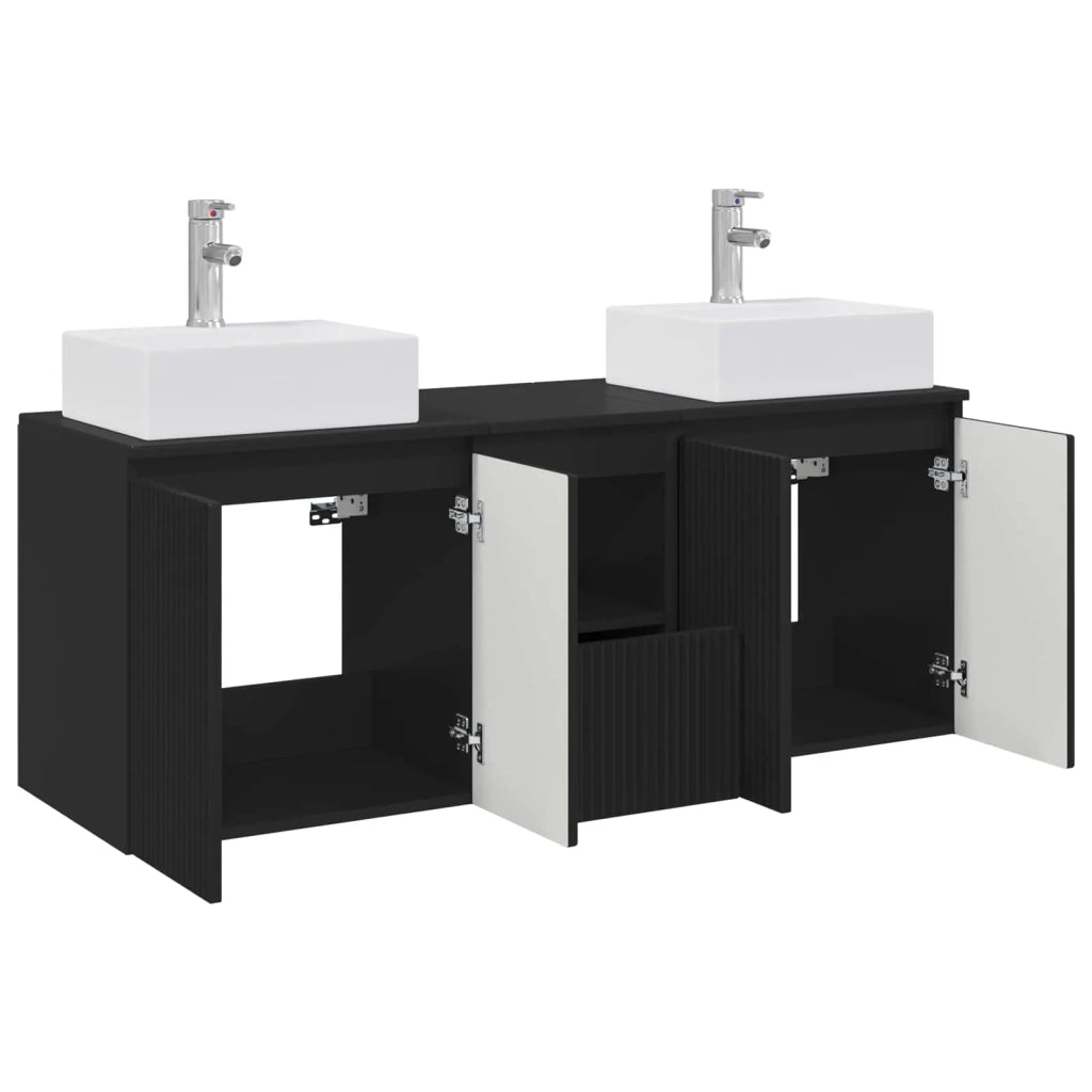 Set di Armadi da Bagno 3 pz Nero 129 x 41 x 79.5 cm 3405648