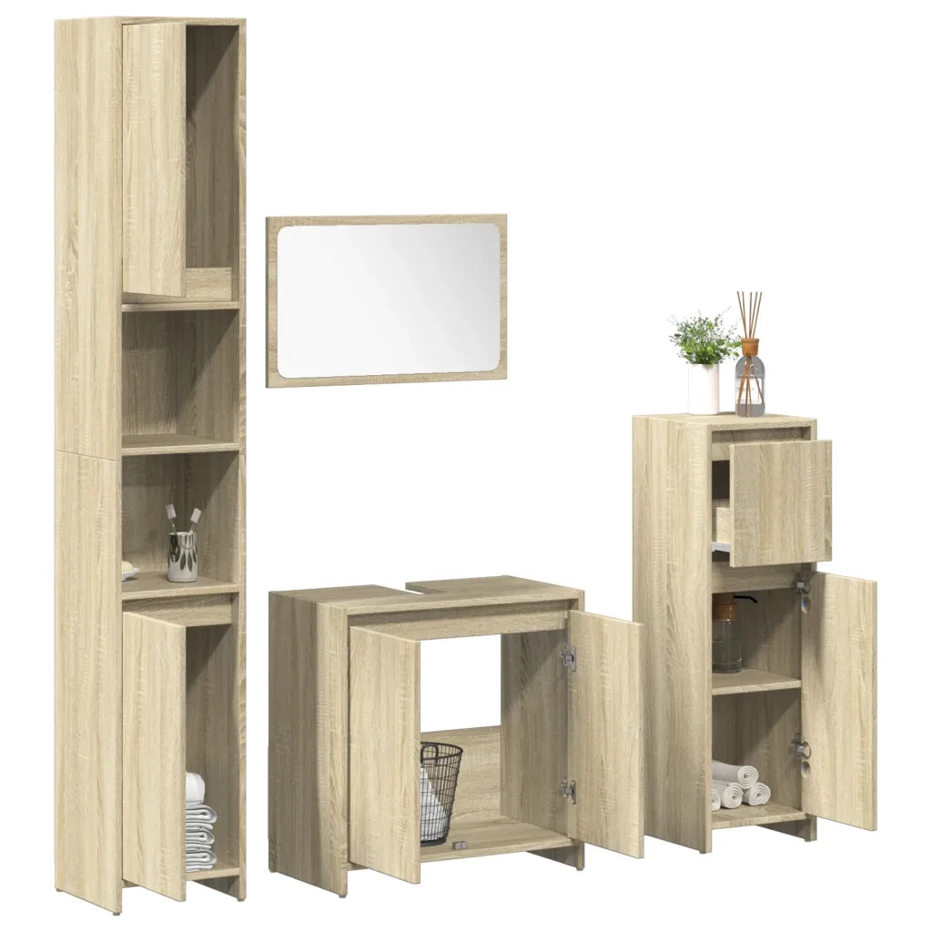 Set Mobili da Bagno 4 pz Rovere Sonoma in Legno Multistrato