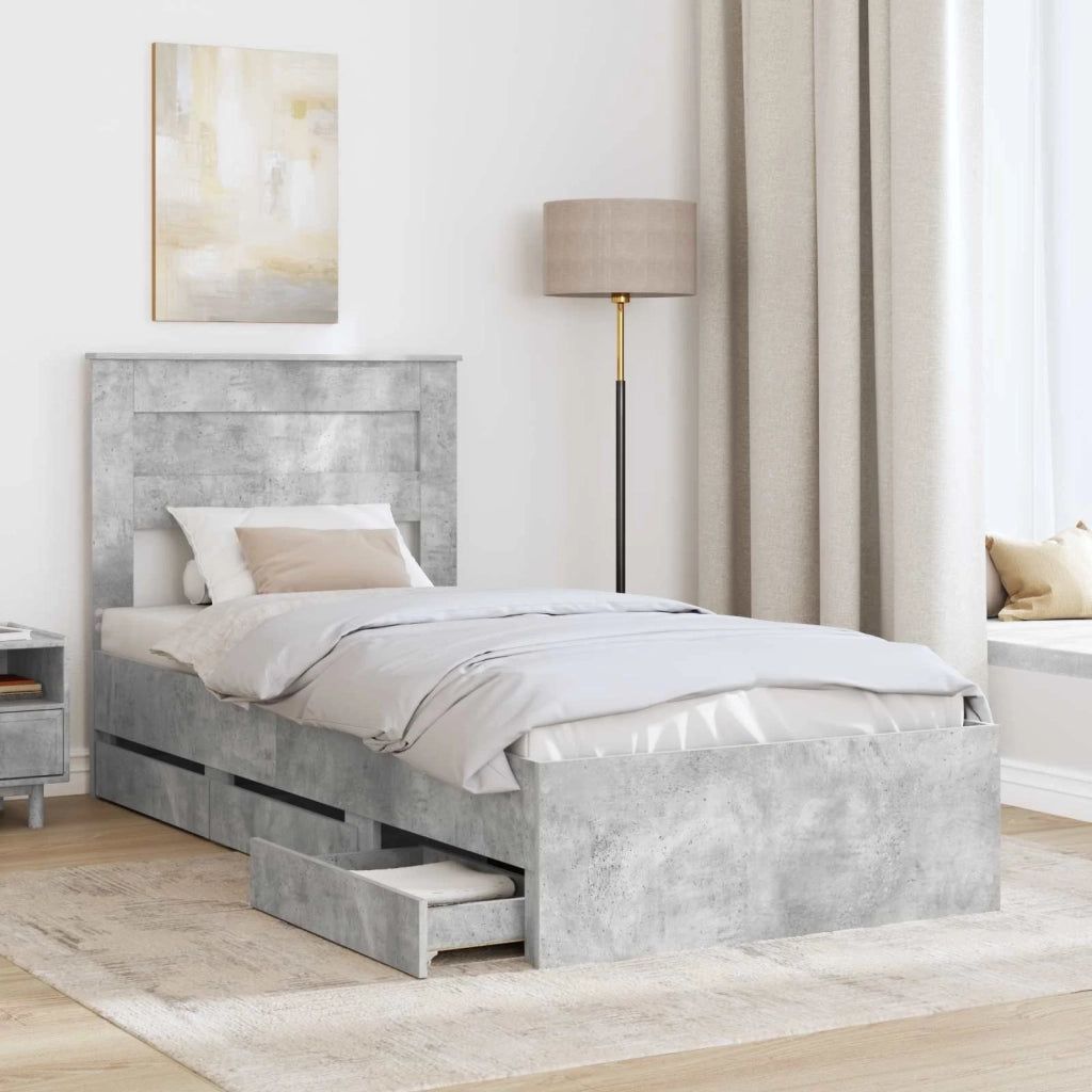 Struttura del letto con cassetto Grigio cemento 90 x 190 cm