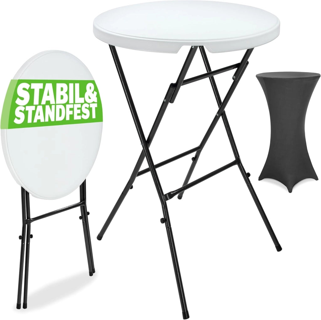 ® Tavolo Alto da Bar Ø 72cm con Copritavolo Pieghevole Altezza 110cm Interno Esterno Rotondo Giardino Feste Bistrot Metallo