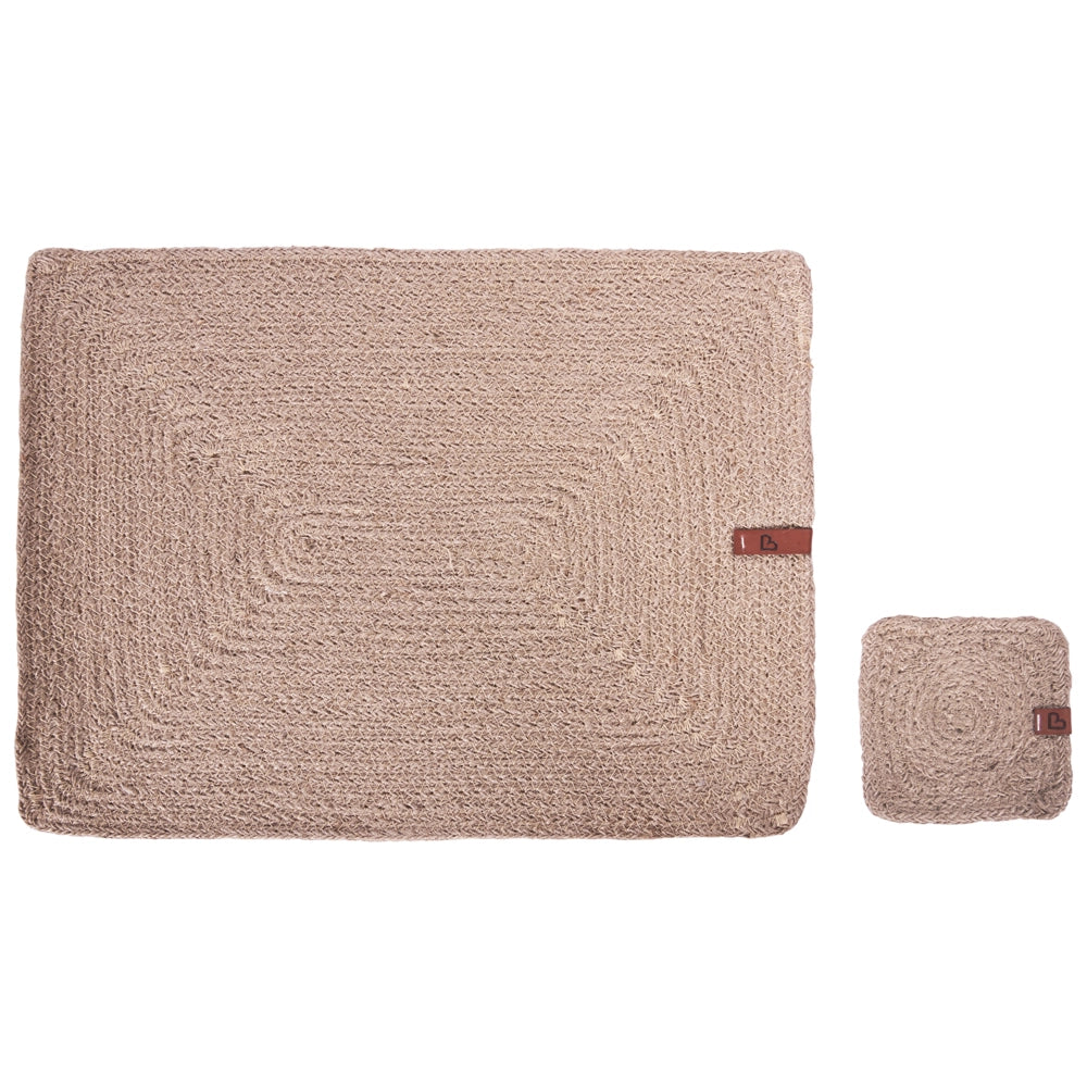 Set di 12 tovagliette e sottobicchieri rettangolari in iuta naturale fatti a mano 30 x 40/10 x 10 cm in stile boho
