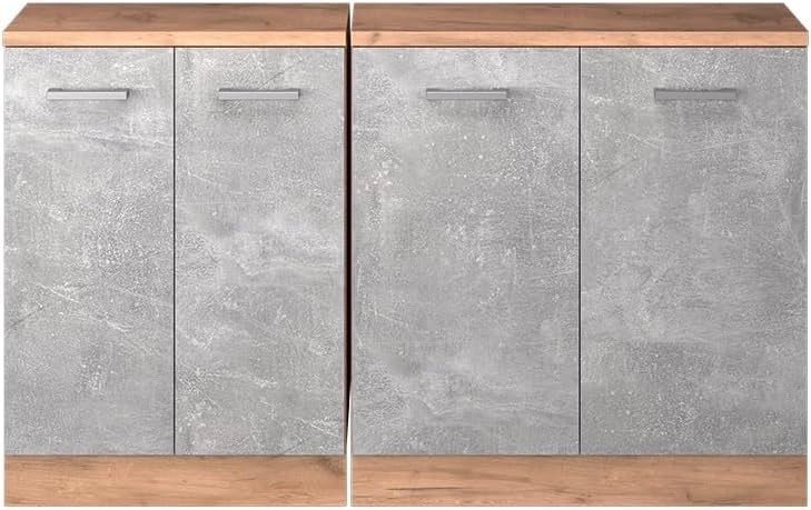 Set di mobili sottotetto Rion, Calcestruzzo, 140 cm Set di 2 carcasse armadio profondità 60 cm, adatto per il salvaspazio sotto tetti spioventi