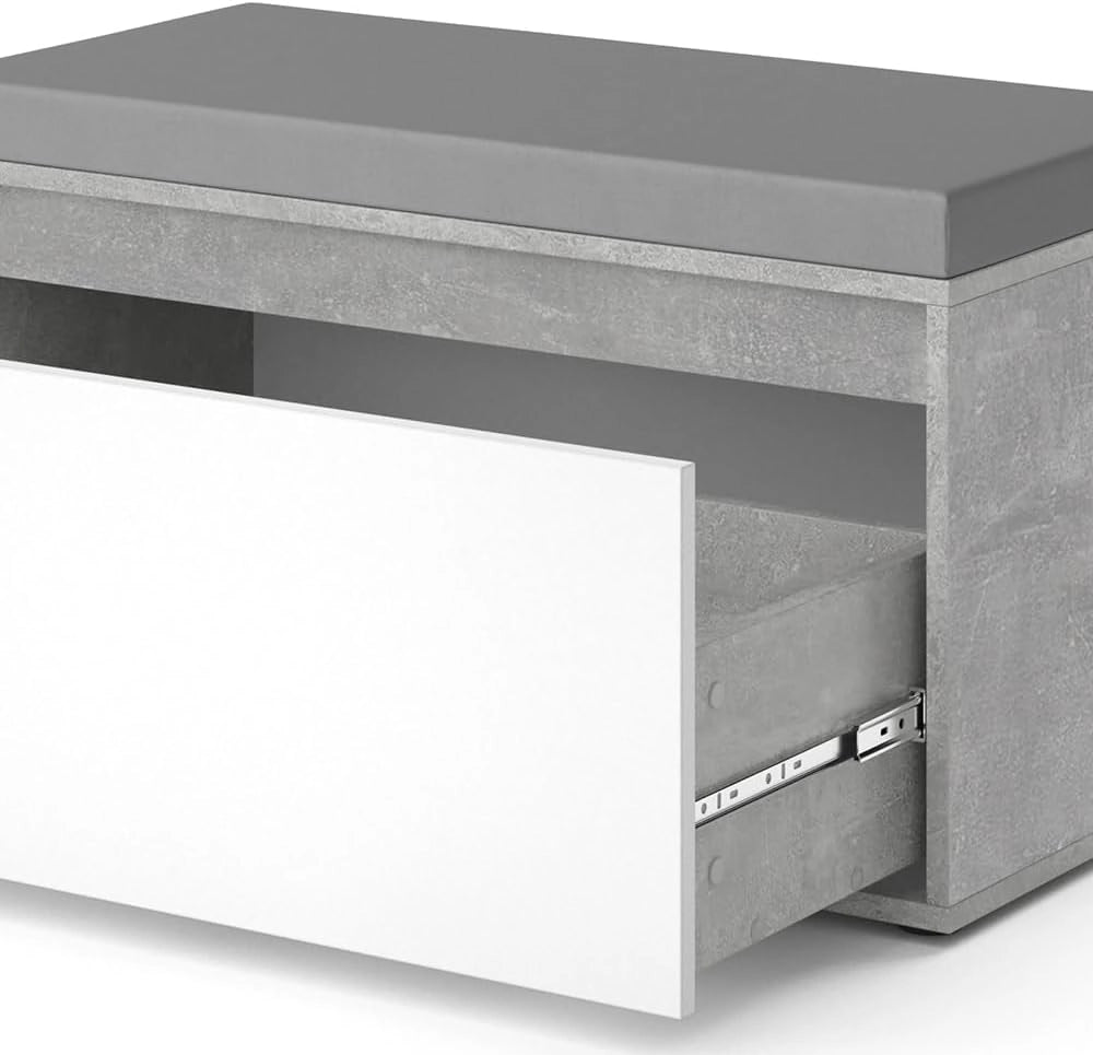 Vicco Panca scarpiera da ingresso Iker, Calcestruzzo, 80 x 45 cm, combinabile con altri mobili della serie Iker