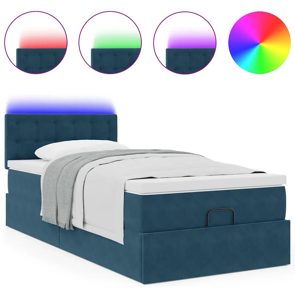 Pouf Letto con Materasso e LED Blu Scuro 80x200cm in Velluto
