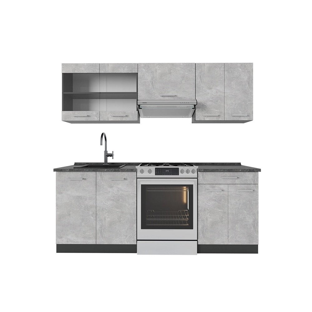 Cucina componibile R-Line Calcestruzzo/Antracite 200 cm, PL Antracite Vicco