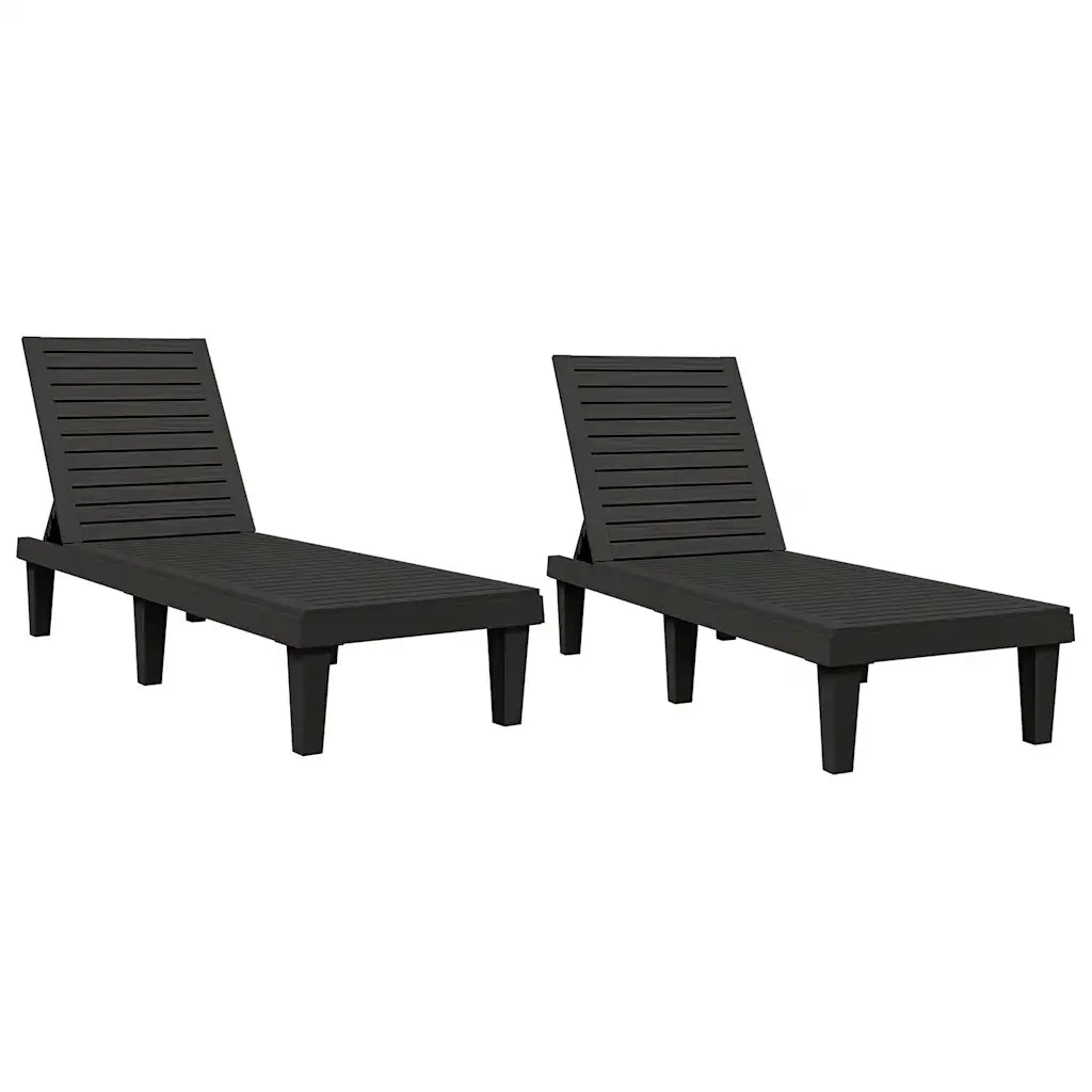 Lettini Prendisole 2 pz | Sdraio da giardino | Lettino da sole Neri 155x58x83 cm in Polipropilene