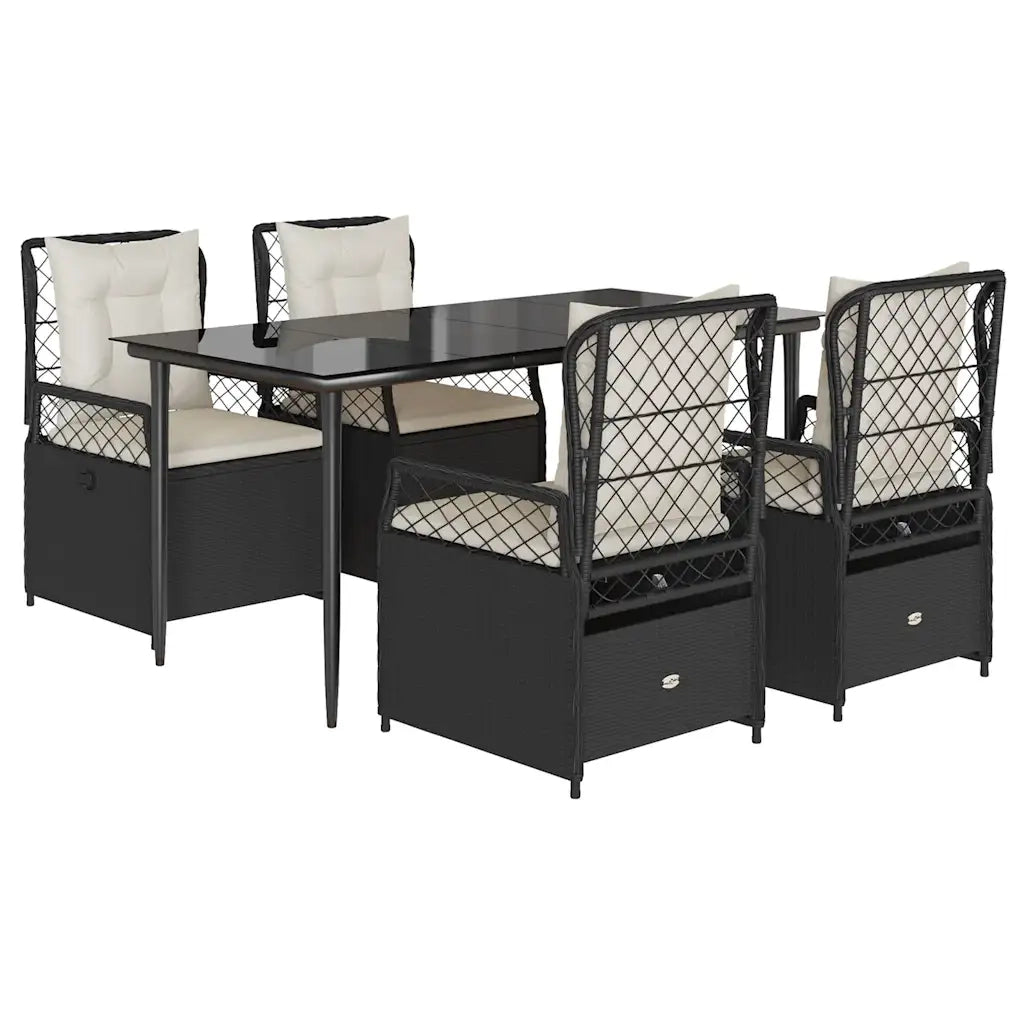 Set da Pranzo da Giardino 5 pz Nero con Cuscini in Polyrattan