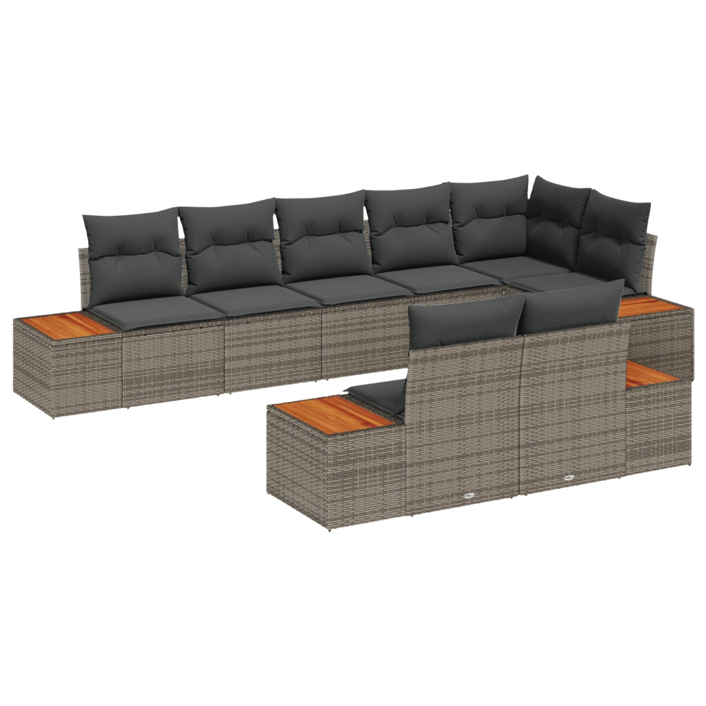 Set Divano da Giardino 8 Pezzi con Cuscini in Polyrattan Grigio Acacia