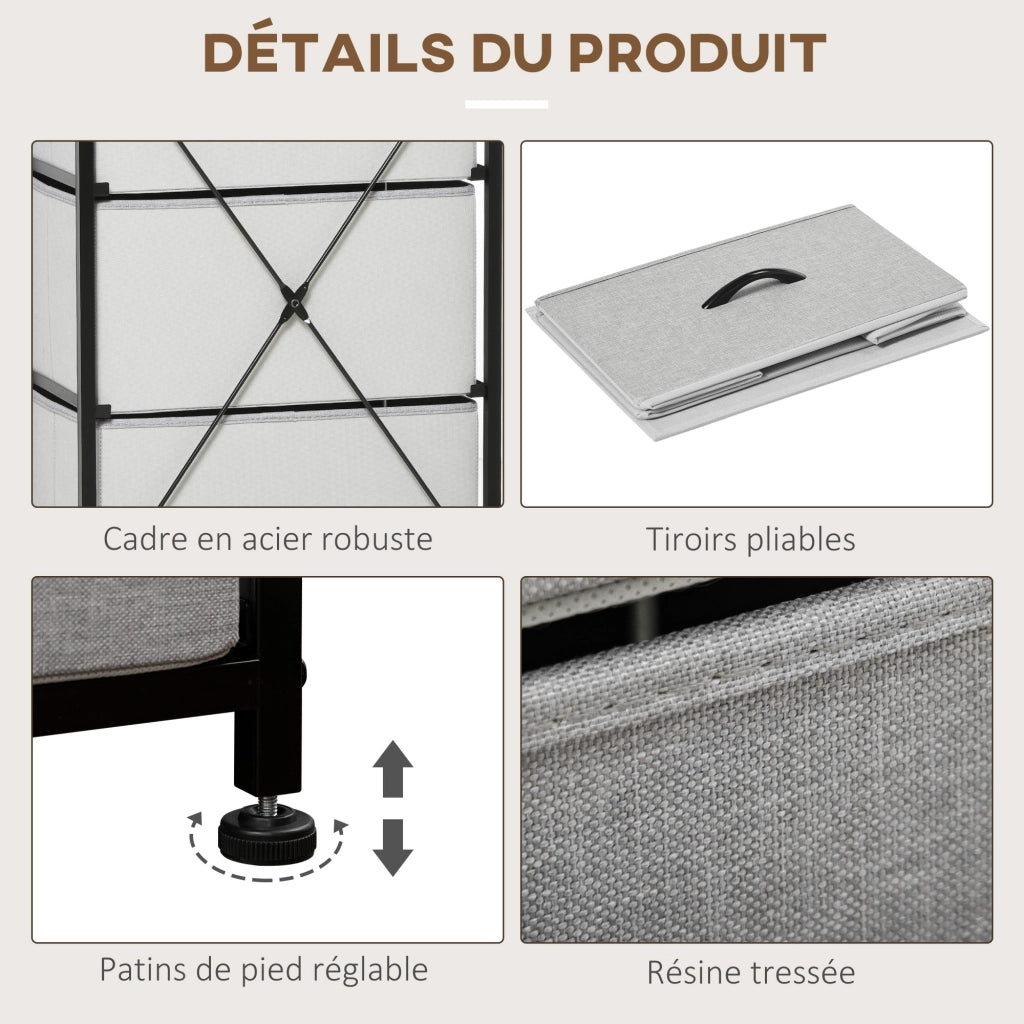 Cassettiera 5 cassetti tessuto pieghevole ¨C zephmum ¨C grigio acciaio 45x30x116 cm