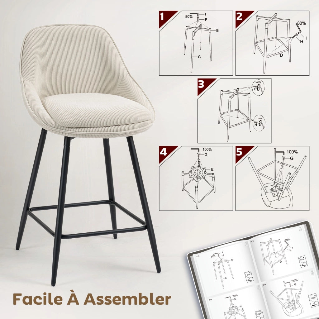 Sgabelli da bar in tessuto velluto ¨C zephmum ¨C crema 49x52x88 cm