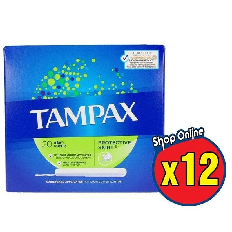 SET 12 TAMPAX BLUE BOX ASSORBENTI INTERNI SUPER  FLUSSO ABBONDANTE DA 20 PZ