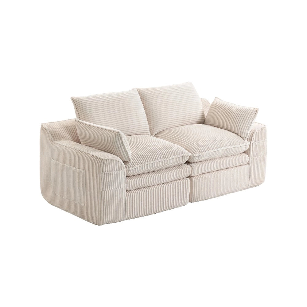Divano 2 Posti Modulare in Velluto a Coste con Cuscini ¨C Xylo ¨C Beige