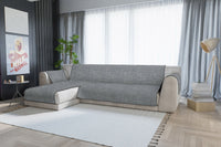 Copridivano con Penisola Sinistra Seduta 290 cm in Poliestere e Cotone Grigio Scuro