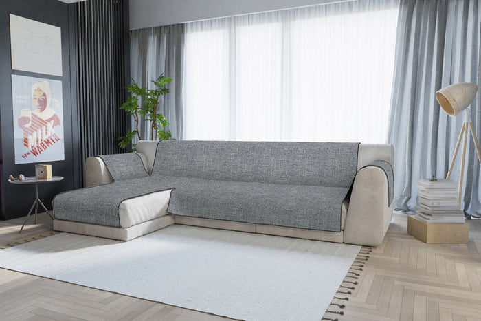 Copridivano con Penisola Sinistra Seduta 290 cm in Poliestere e Cotone Grigio Scuro