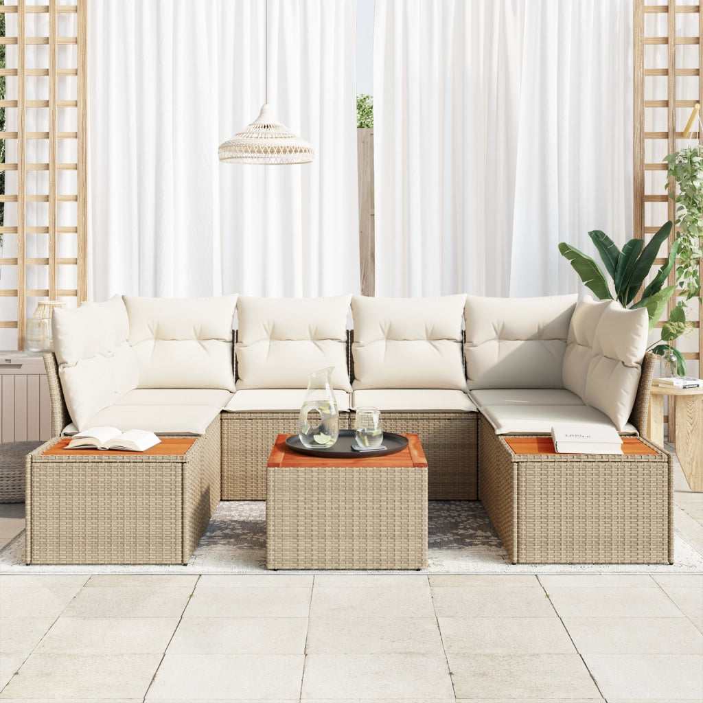 Set di Divani da Giardino con Cuscini Beige Polyrattan Acacia