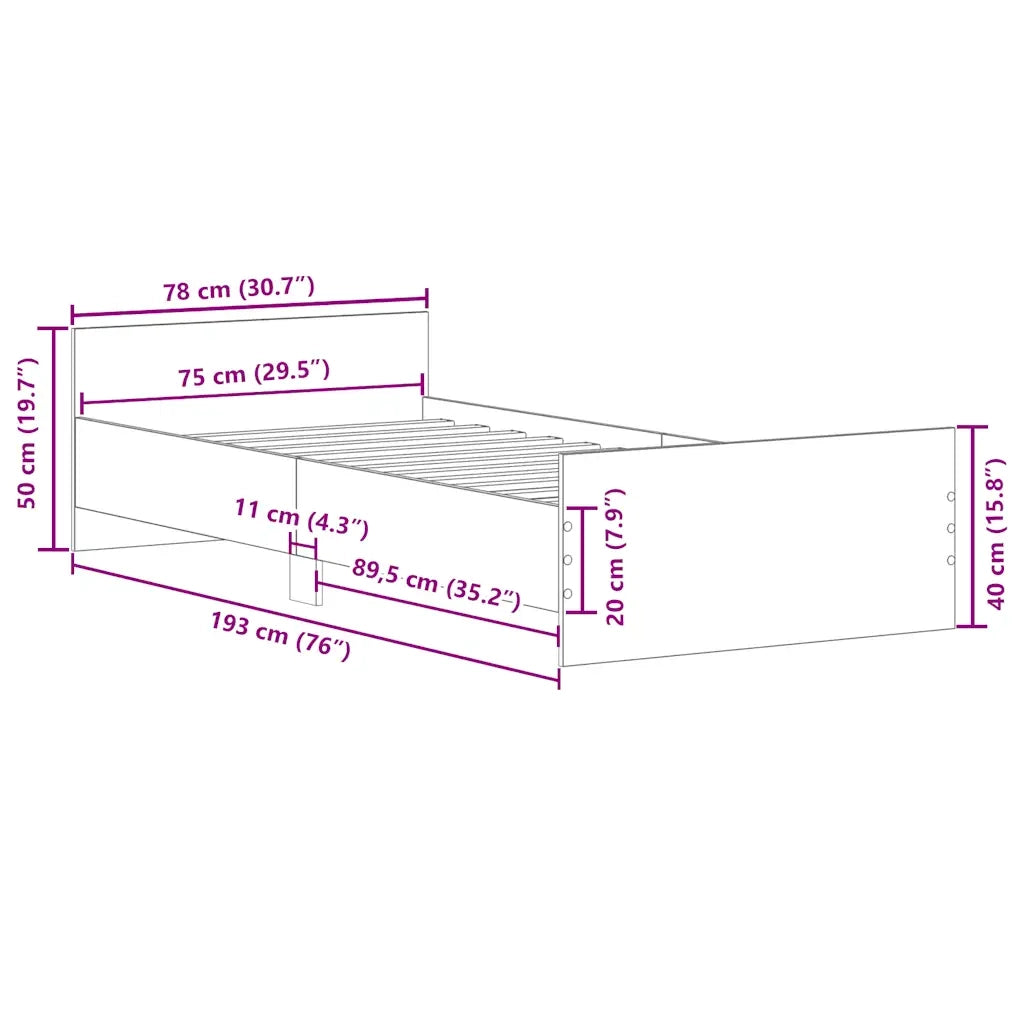 Giroletto senza Materasso Rovere Fumo 75x190 cm in Truciolato