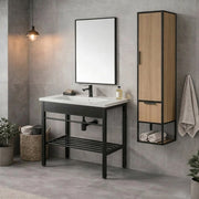 Mobile bagno a terra in metallo 60 cm nero opaco con specchio e pensile linea Borg