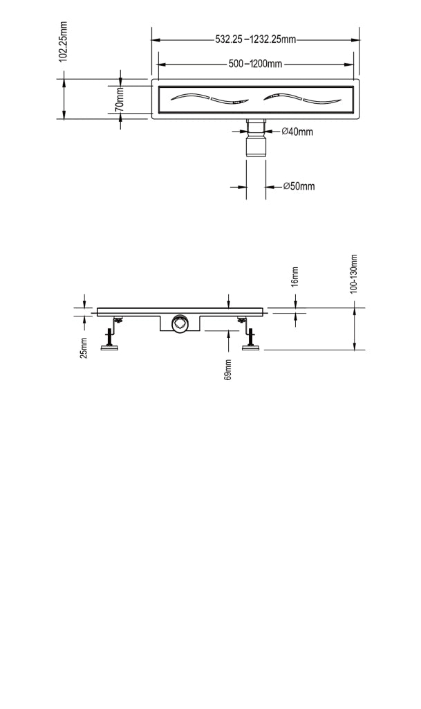 Canalina di scarico doccia in acciaio inox  50 cm x 7 mod. Onda