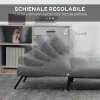 Poltrona Letto con Schienale Regolabile in 5 Posizioni, Tessuto Effetto Lino e Acciaio, 75x70x75 cm, Grigio