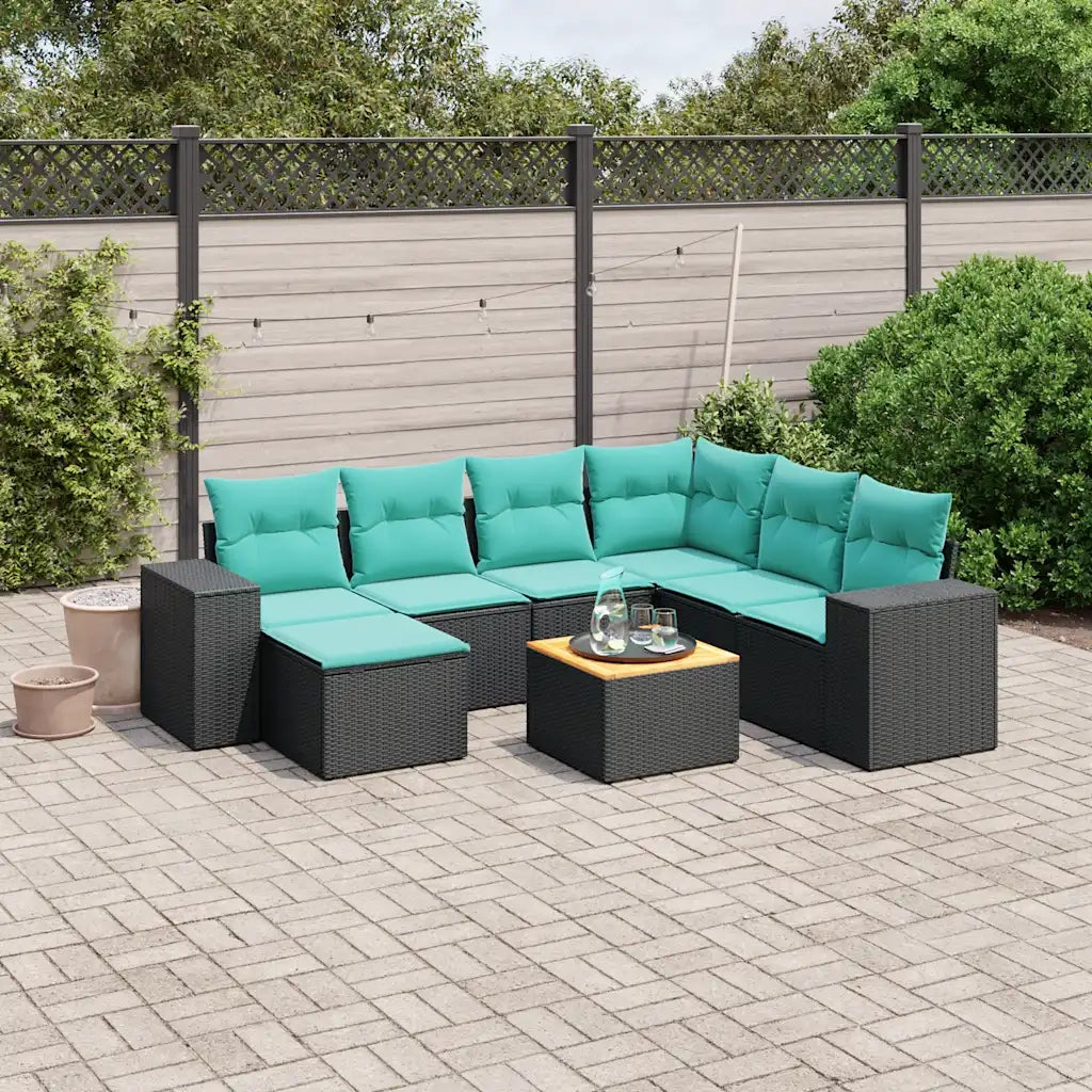 Set Divani da Giardino 8 pz con Cuscini Nero in Polyrattan 3225560