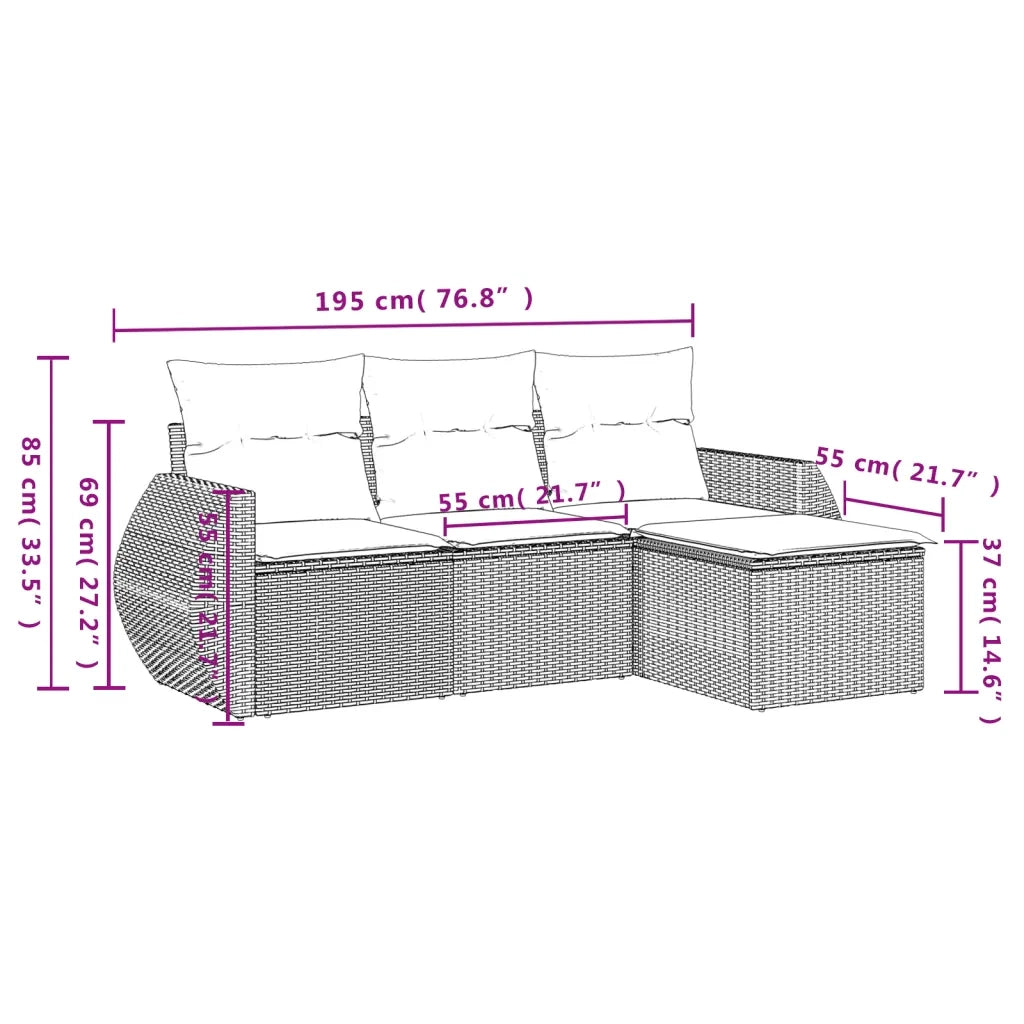 Set Divano da Giardino 4 pz con Cuscini Beige in Polyrattancod mxl 112790