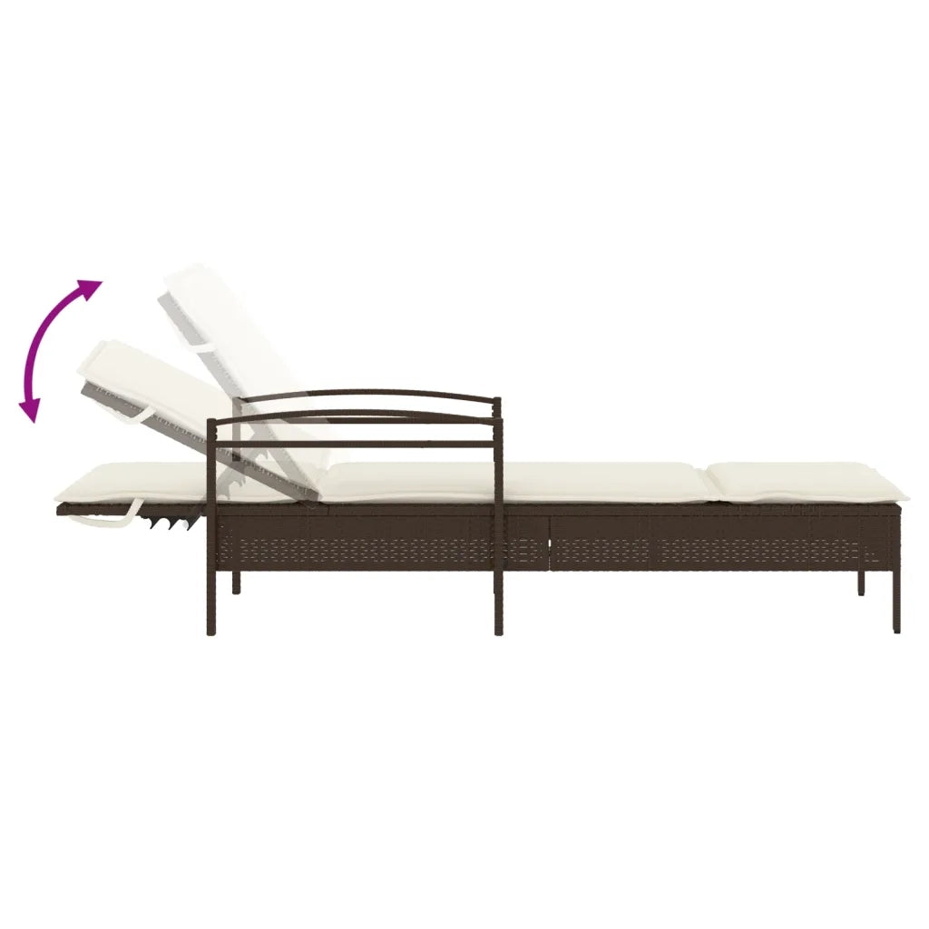 Lettino Prendisole | Sdraio da giardino | Lettino da sole con Cuscino Marrone 63x200x81 cm Polyrattan