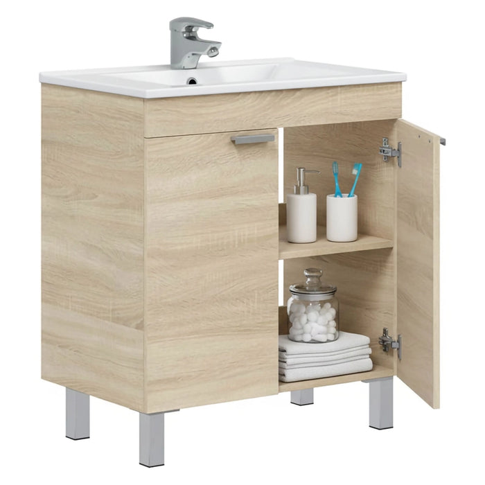 Cariati, Mobile Sottolavabo 2 Ante, 70x45x80h cm Marrone Rovere