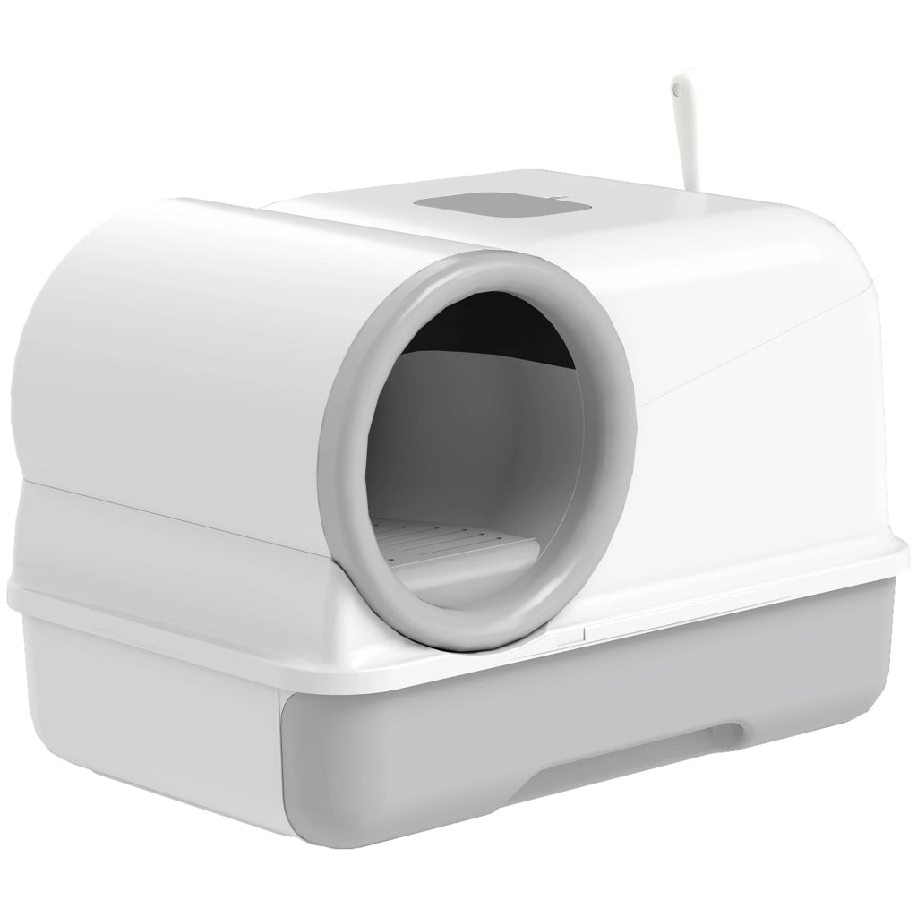 Lettiera per Gatti Chiusa con Vassoio, Paletta e Sacchetti Deodoranti, in PP, 59x39.5x39.5 cm, Bianco e Grigio