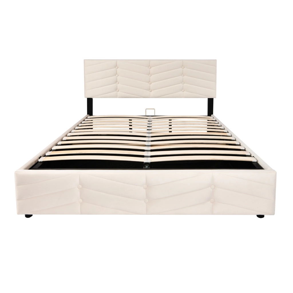 Letti contenitori 140x200 cm; testiera regolabile; velluto beige