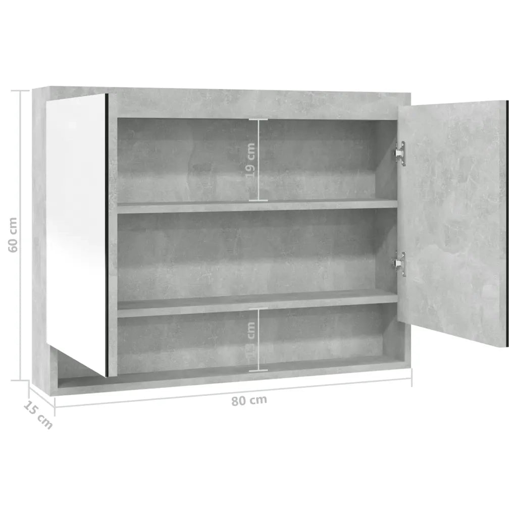 Armadietto Bagno con Specchio-Mobile bagno con specchio 80x15x60 cm in MDF Grigio Cemento