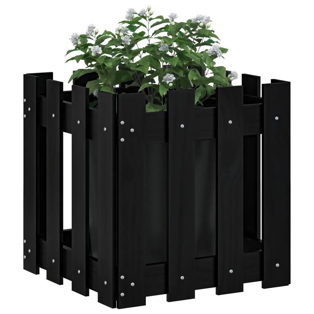 Fioriera | Cassetta per fiori | Vaso Giardino a Recinzione Nera 40x40x40 cm Massello Pino