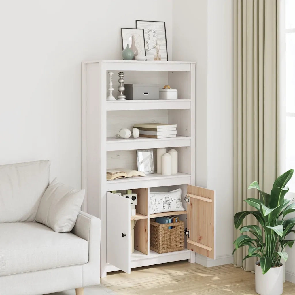 Credenza-Buffet-Armadio da cucina Bianca 80x35x154 cm in Legno Massello di Pino