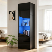 Vetrina Alta da Soggiorno con LED ¨C Xylo ¨C Nero Lucido 35x50x165